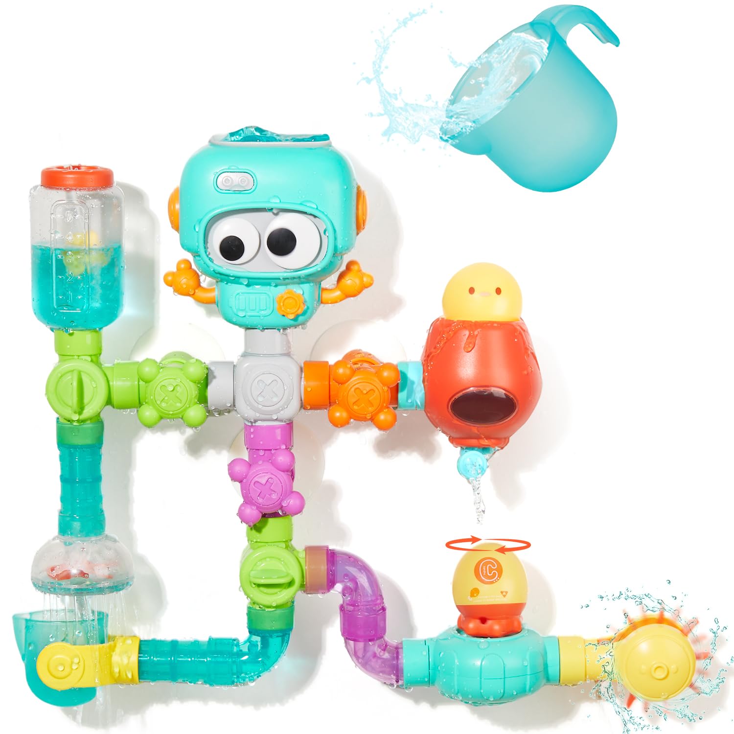 AMCHSURI STEM Bath Toys for Kids 3-8 Years | 27 PCS DIY Assembly Water Pipe Building Kit | | Mold-Free Toddler Bathtub Wall Toys | Educational Engineering Learning Gift