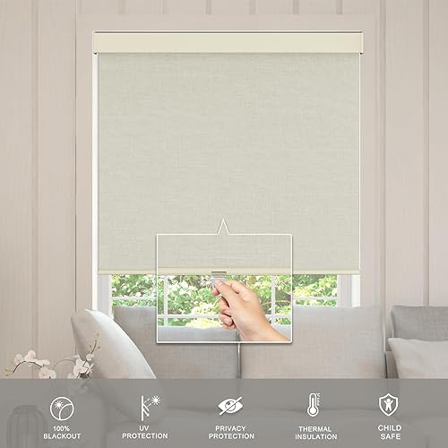 Miniatura 2 de Persianas enrollables opacas para ventanas, sin cordón, con cenefa, persianas de tela con aislamiento térmico, protección UV para el hogar,