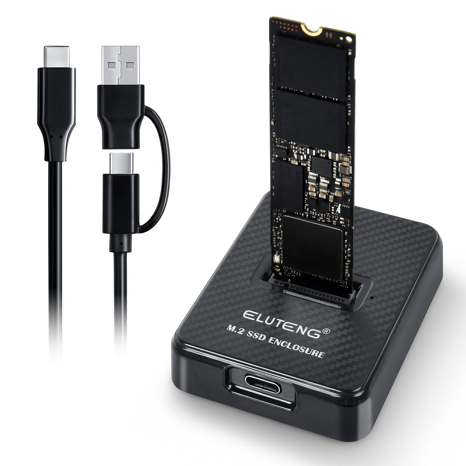 Image illustrating 10Gbps high-speed data transmission from the ELUTENG adapter to a laptop.
