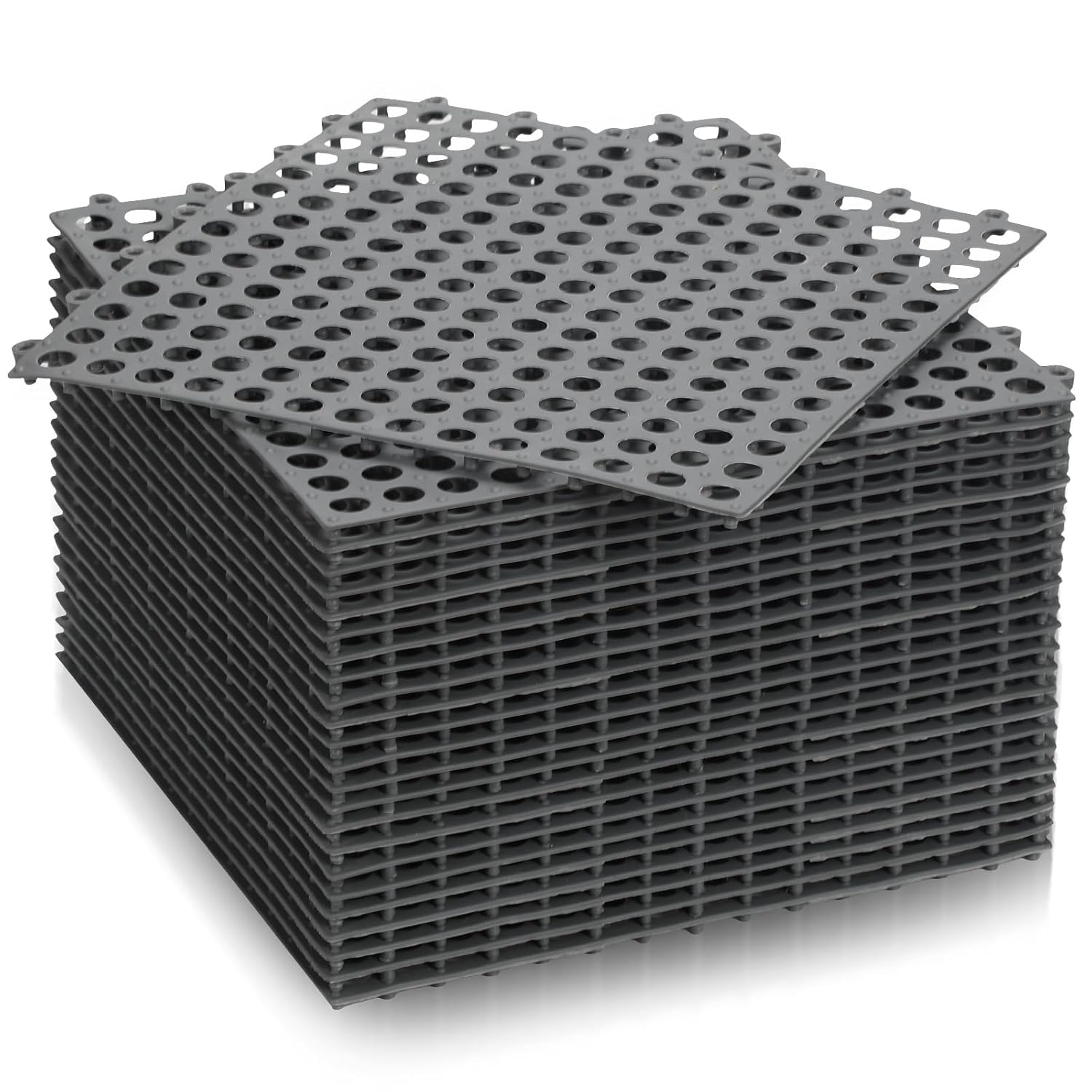 10 Pcs Drainage Interlocking Tiles 12 x 12 Dry Deck Mats Non Slip Shower Floor Tile Soft PVC Splicing Modular Cushion Mat for Wet Areas Bathroom Kitchen Balcony Patio(Gray) (Pack of - 10)-image-1