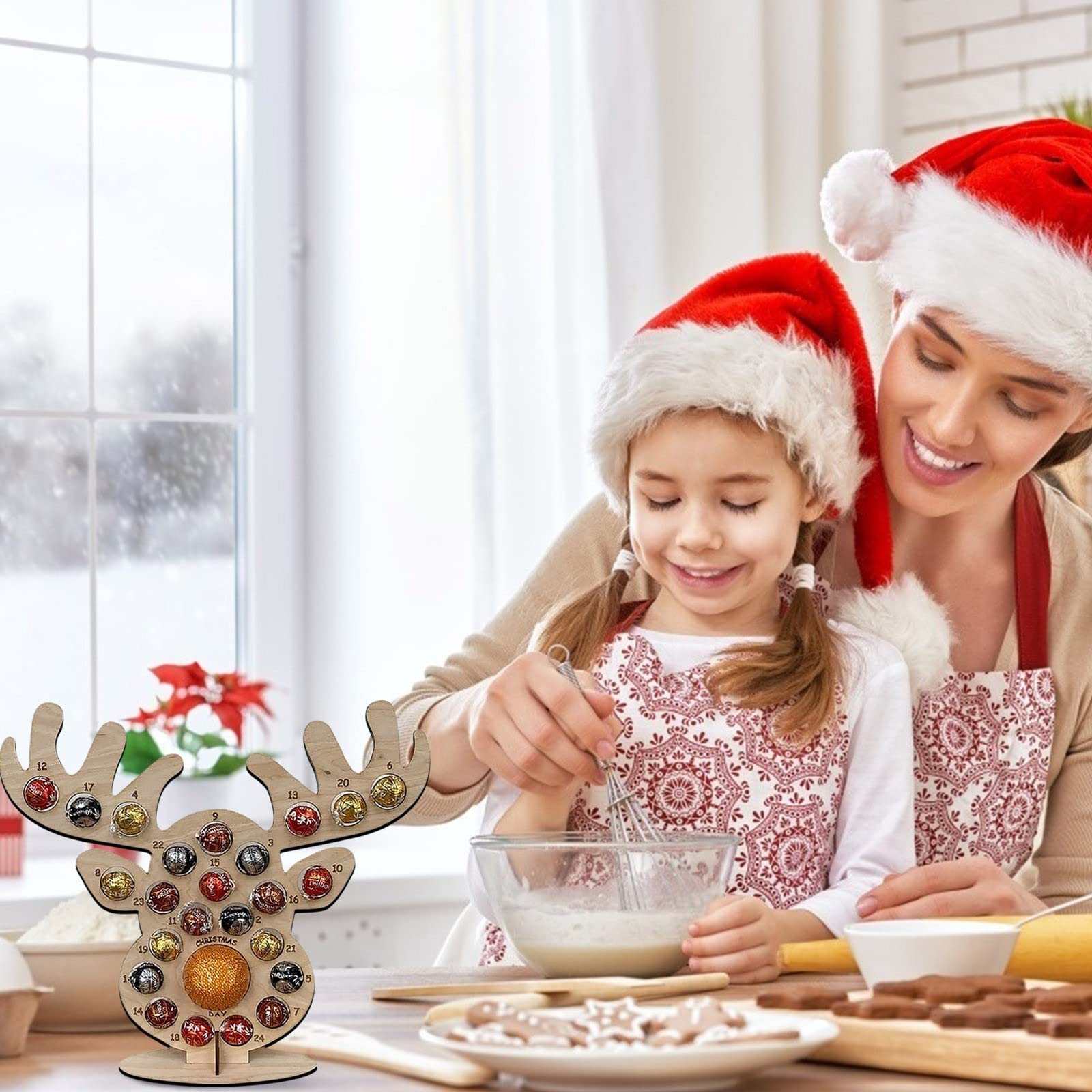 Adornos decorativos con marco de Navidad, Adviento, chocolate, calendario de fiesta de madera, hogar, 061762