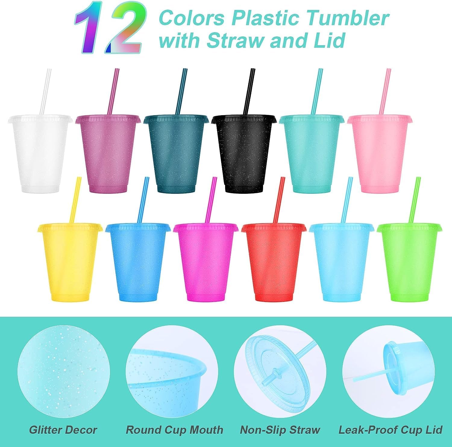 24 Pcs Plastic Tumblers with Lids and Straws, Reusable Cups with Lids Plastic Colorful Cups for Party Birthday, Iced Coffee Cup Travel Mug Cold Drink Tumblers Bulk (16 oz, Multi Colors) - Image 3