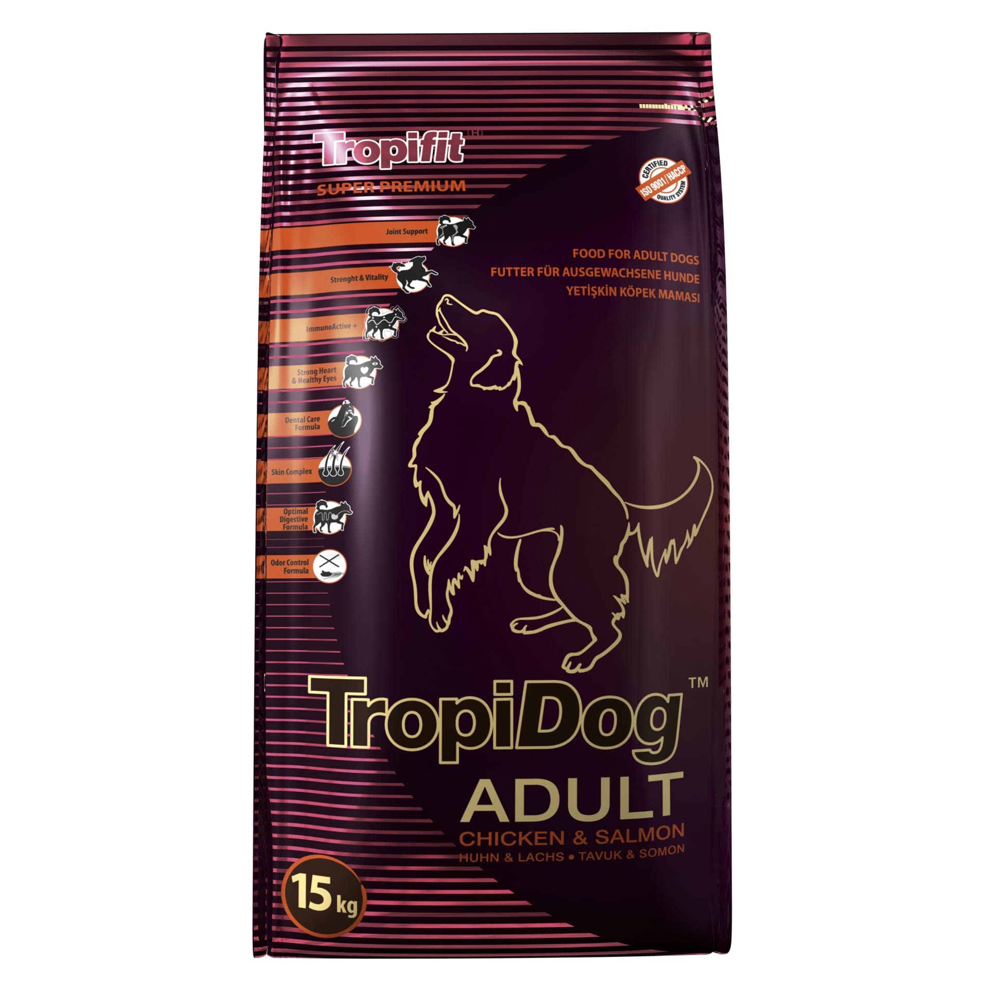 Sucha karma dla psa Super Premium z kurczakiem i łososiem TROPIDOG SUPER PREMIUM ADULT M&L CHICKEN&SALMON 15kg