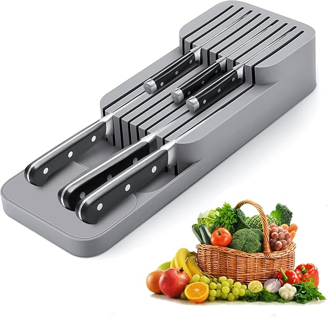 Knife Organiser, Kitchen Knife Holder, Compact Durable Safety Space-Saving Knife Storage Box , Drawer Knife Holder Organiser Knife Block Set