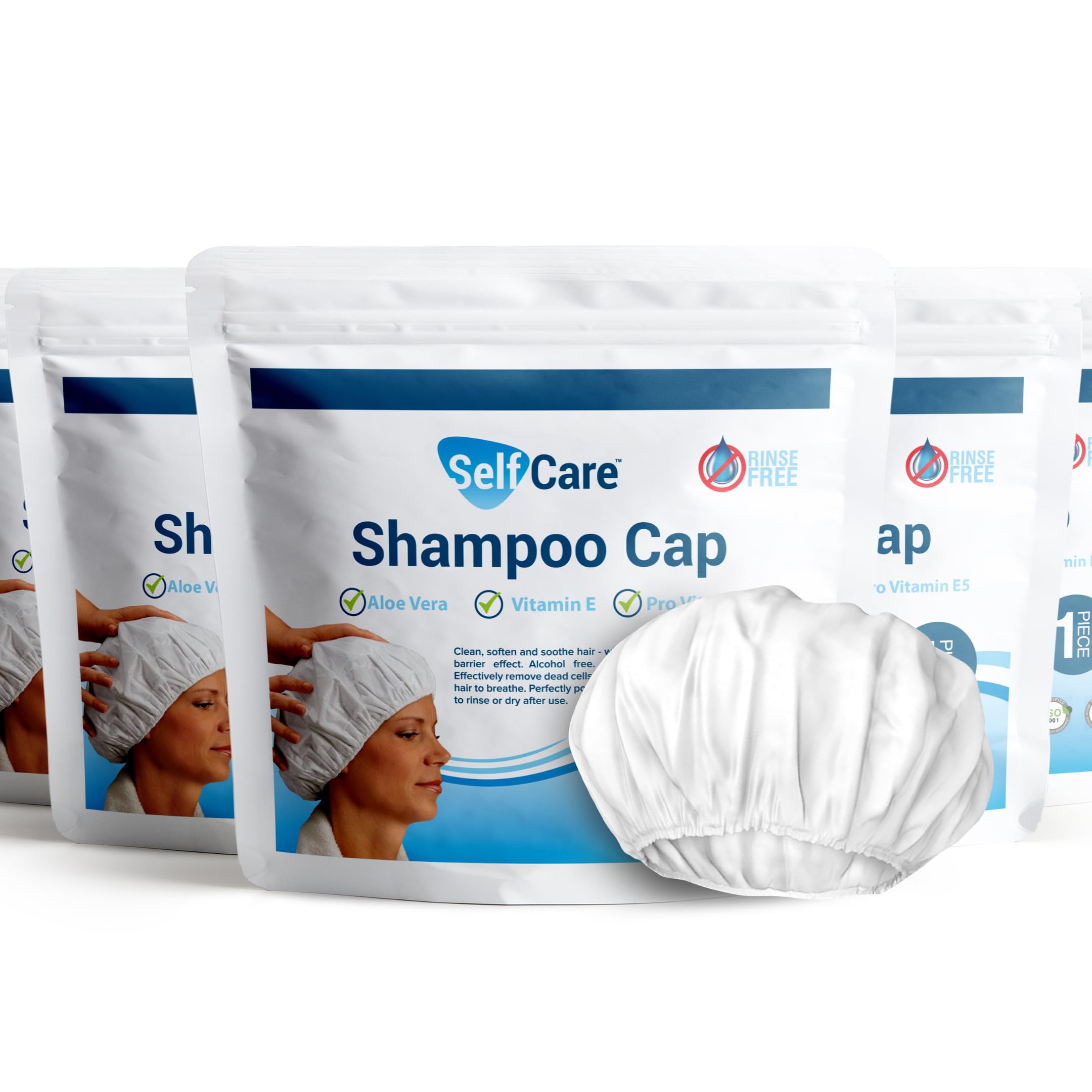 Waterless Shampoo Caps for Elderly or Bedridden - No Rinse, Anti-Bacterial, Enriched with Aloe Vera, Vitamin E, & Provitamin B5 - Dry Hair Wash Solution (Pack of 5)