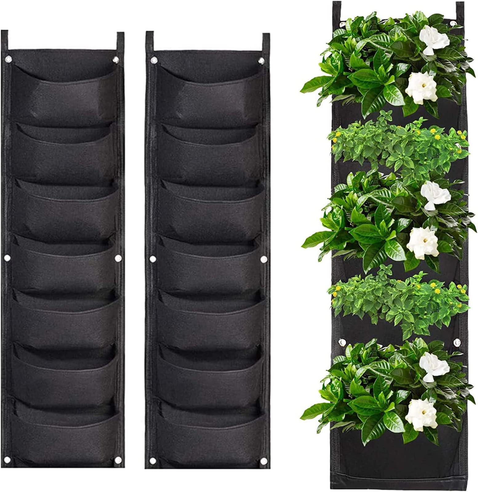 2 Pack Wall Planting Bags 7 Pocket Wall Hanging Planter Planting Grow Bags Vertical Hanging Plant Bags Garden Wall Planter for Yard Garden Home Decoration