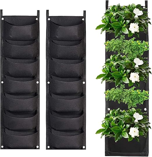 WAIZHIUA 2 Pack Wall Planting Bags 7 Pocket Wall Hanging Planter