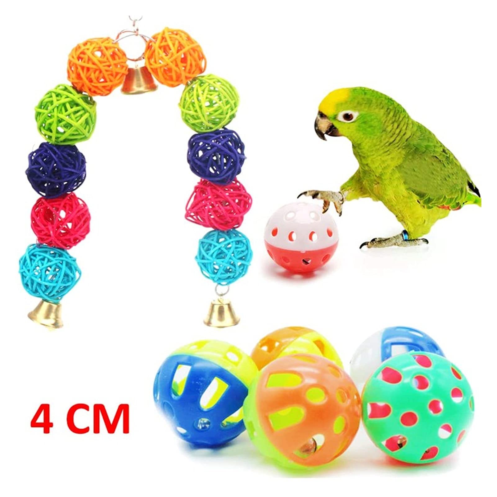Vogelspielzeug 13 stücke Vogel Käfig Spielzeug Papageien Zuverlässig & Kaubare - Swing Hängende Kaukau Bissbrücke Holz Perlen Ball Bell Toys Zufällige Farbe