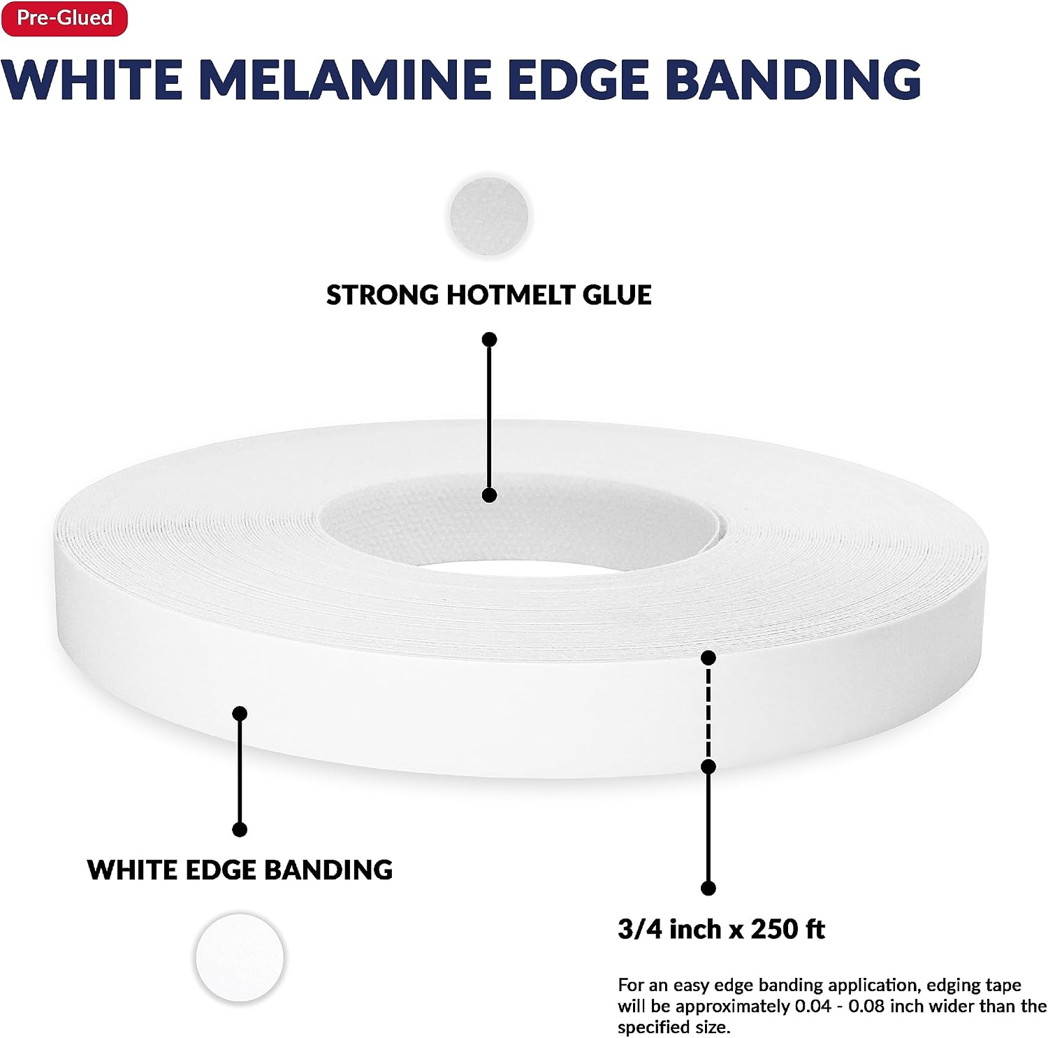 White Edge Banding Melamine Iron On Tape Adhesive Wood Board Edging Strips Veneer Trim Laminate Cabinet Furniture MDF Plywood Formica Shelf Stick Countertop (1, White, 3/4 in x 250 ft)