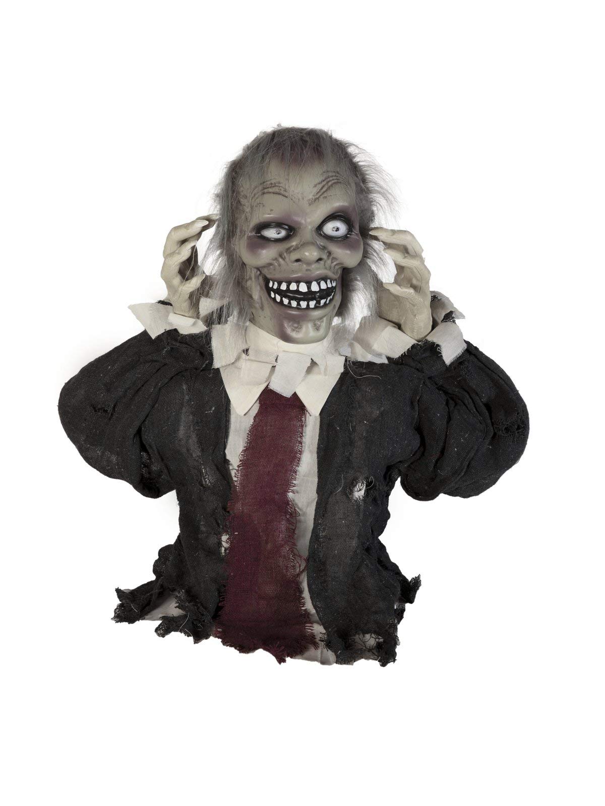 EUROPALMS Halloween Zombie Theo, 67cm | Animierter Zombie-Oberkörper mit Licht-, Sound-, und Bewegungseffekten