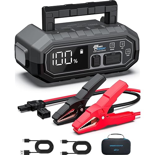 4000A Portable Car Jump Starter: 12V Battery Jumper Box Emergency Kits for 10.0L Car Truck, Auto Booster Start Pack, Fast Charger Power Bank with USB C Ports, LED Light, Smart Protection, GK-J1205