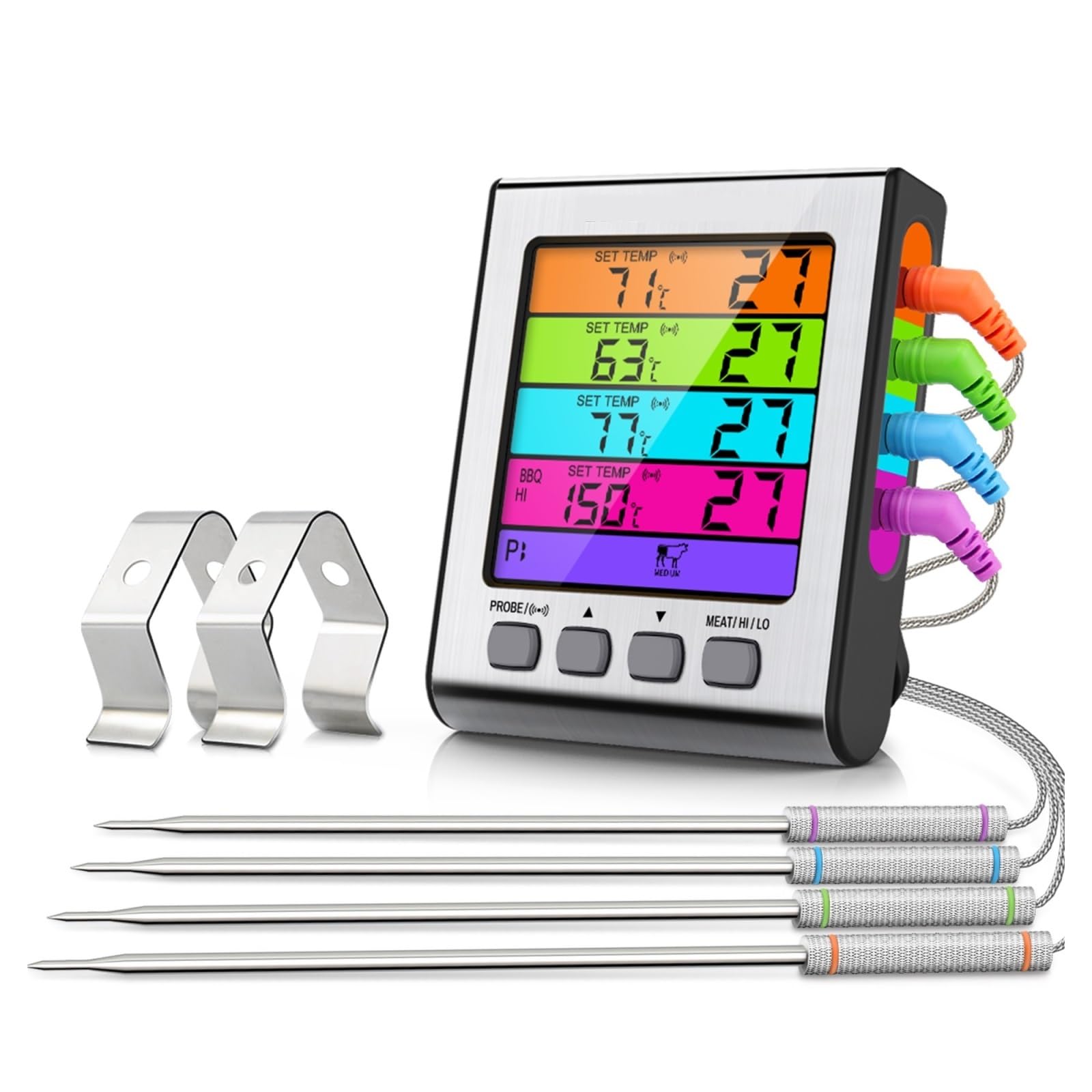 4 Sonde Retroilluminazione A Colori Ampio Display LCD Cucina Digitale Cottura Termometro For Barbecue A Base Di Carne Da Forno Preciso Veloce Monitoraggio In Tempo Reale