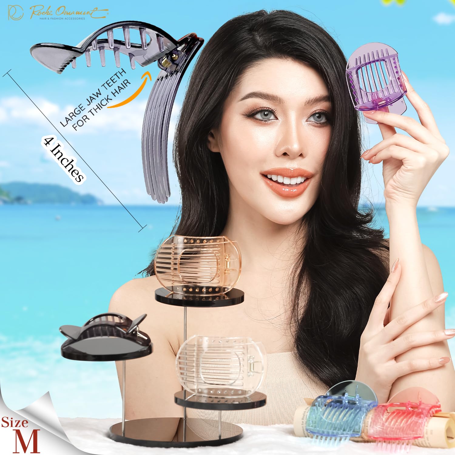 RC ROCHE 6 Pcs Flat Claw Hair Clips for Women Thick Hair French Round Duckbill Square Secure Strong Hold Grip Clamps Barrettes Curved No Slip No Crease Plastic Styling Cute - Image 2