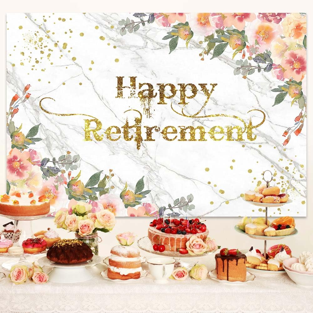 1,8 x 1,8 m Happy Retirement Banner sfondo per donne decorazioni per feste grano di marmo oro glitter sfondo foto decorazioni per feste grano di marmo congratulazioni foto stand puntello