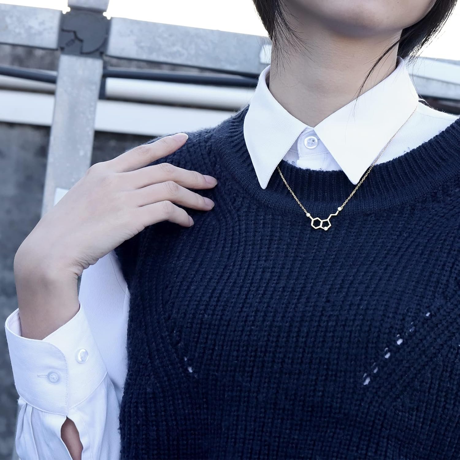 Christmas Gift for Women 925-Sterling-Silver Hormone Serotonin-Molecule neckalce - Caffeine Molecule dopamine Pendent Necklace for Teacher, Professor, Chemistry Graduates, Science Jewelry Lovers (18K-Gold-Plated)