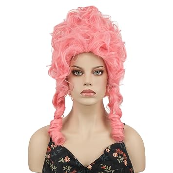 Aimole Pink Curly Wigs for Women Beehive Wig Vintage Queen Halloween Costume Cosplay Party Hair