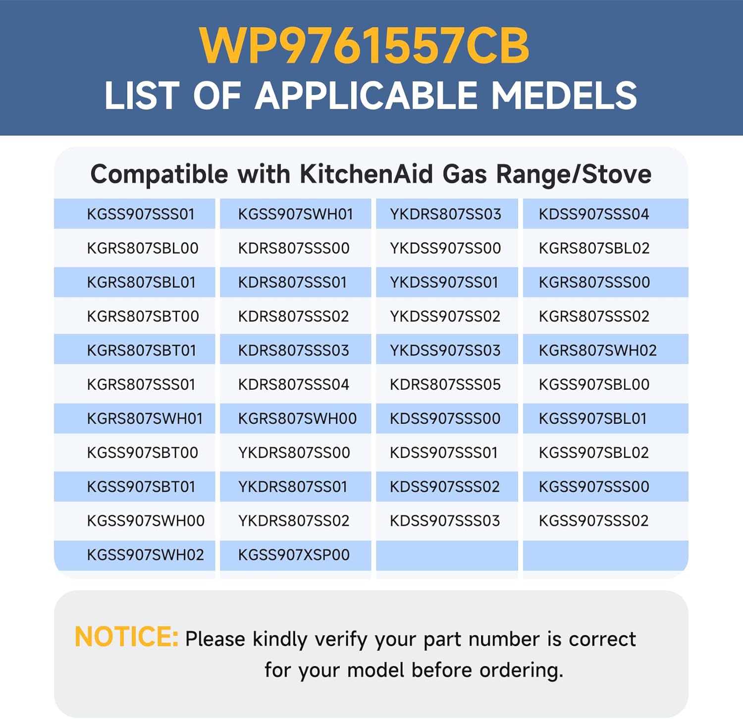 11" x 9" Range Surface Burner Grate WP9761557CB Compatible with KitchenAid Grate Replacement KGSS907SSS01 KGRS807SBL00 KGRS807SBL01 KGSS907SSS03 KGSS907SSS02, Replaces 9761557CB 1201783 W10310902
