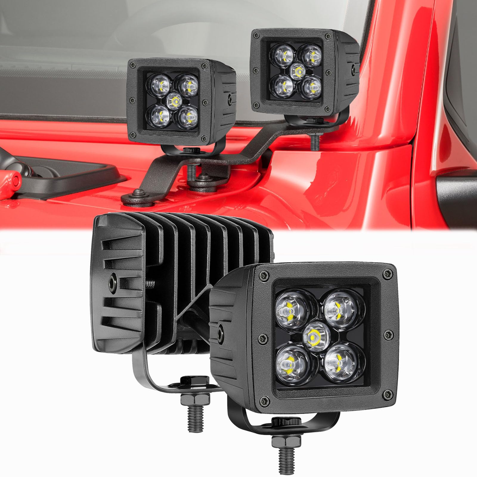 LED Pod Lights, 2PCS 50W LED Cube Lights 3 Inch Spot LED Pods 3x3 Square Work Lights Ditch Pods for Jeep UTV ATV