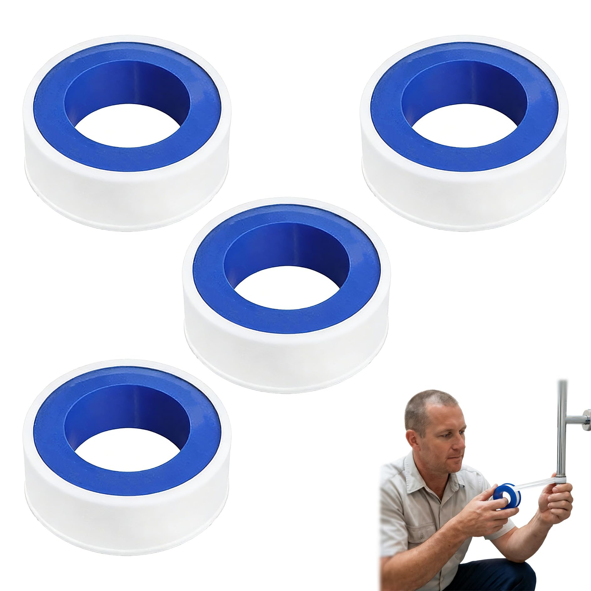 Cinta de Teflón -10mx12mm 4 Rollos | Material Sellador Resistente a la Humedad y Temperaturas Extremas - para Fontanería