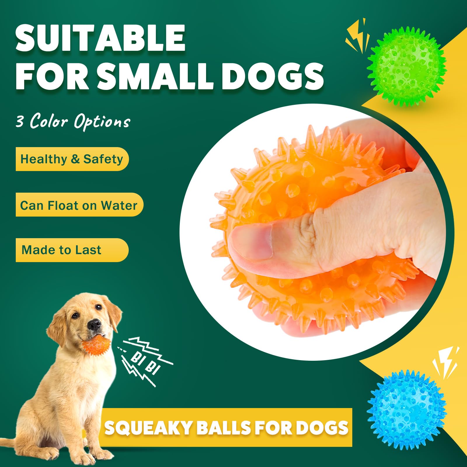 36x Quietschende Hundebälle (6,3 Cm) – Stachelig, Kauspielzeug Für Kleine Hunde & Welpen