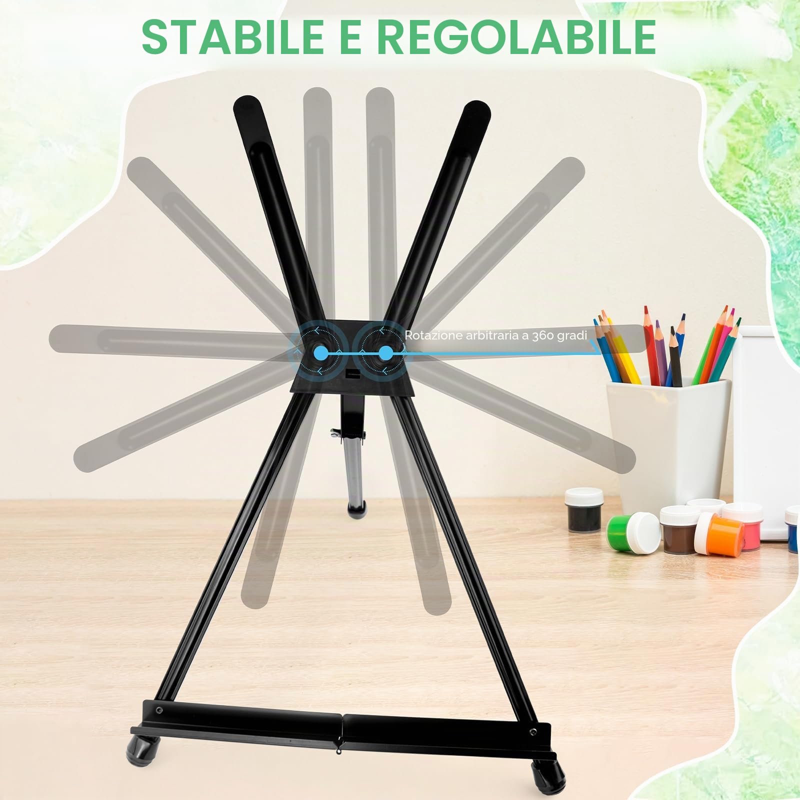 Cavalletto Pittura, Cavalletto da Tavolo per Dipingere, Pieghevole Cavalletto Portatile, cavalletto da tavolo, Telescopico da Pavimento per Matrimoni, Poster, Interni, Esterni, Nero