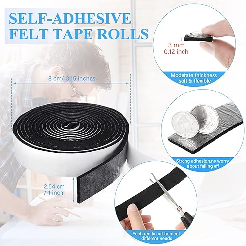 Miniatura 2 de 4 rollos de tiras de fieltro de 120 pulgadas con cinta adhesiva de fieltro para muebles, rollos de tiras de fieltro autoadhesivas de poliéster