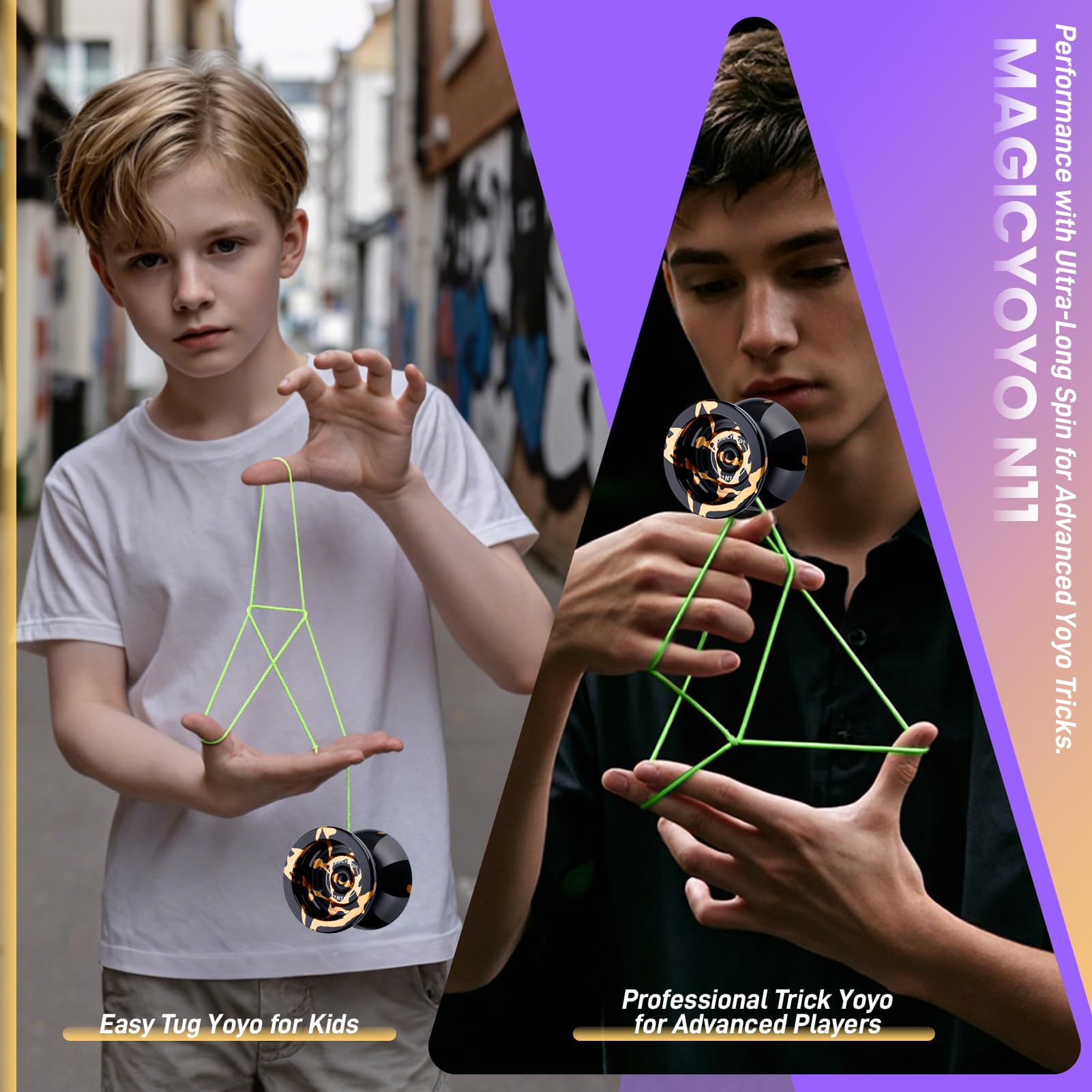 MAGICYOYO N11 Metal Unresponsive Professional Yoyo for Adults & Kids | Responsive Yoyo for Kids 8-12 Dual Purpose Trick Yo Yo with 12 Yo-yo Strings Responsive Bearing Kit Black Golden Splash product thumbnail 7