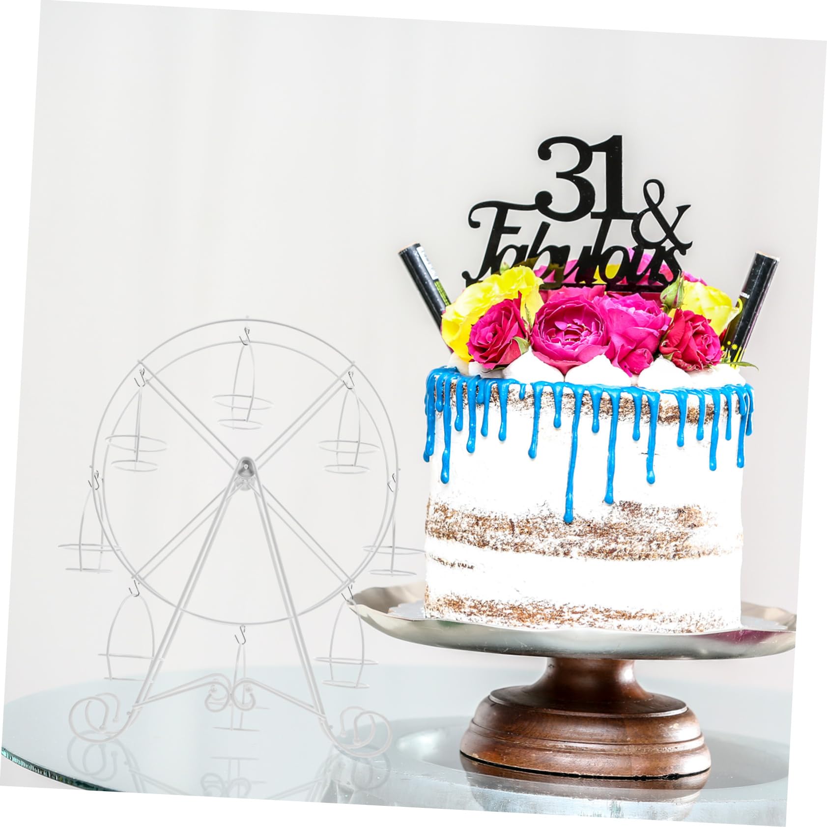 Zerodeko Soporte para Cupcakes Forma de Noria de Hierro Blanco Diseño Giratorio para Fiestas de Boda, Bandeja para Servir Postres Elegante y Funcional