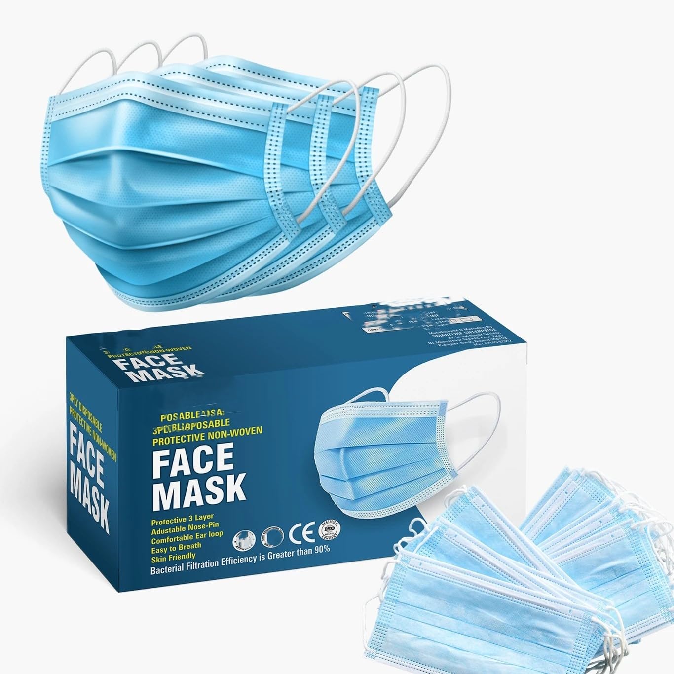 Disposable 3-Ply Non-Woven Face Mask, Blue, Melt Blown Fabric Layer, Water Resistant, 200 Count-picture-28