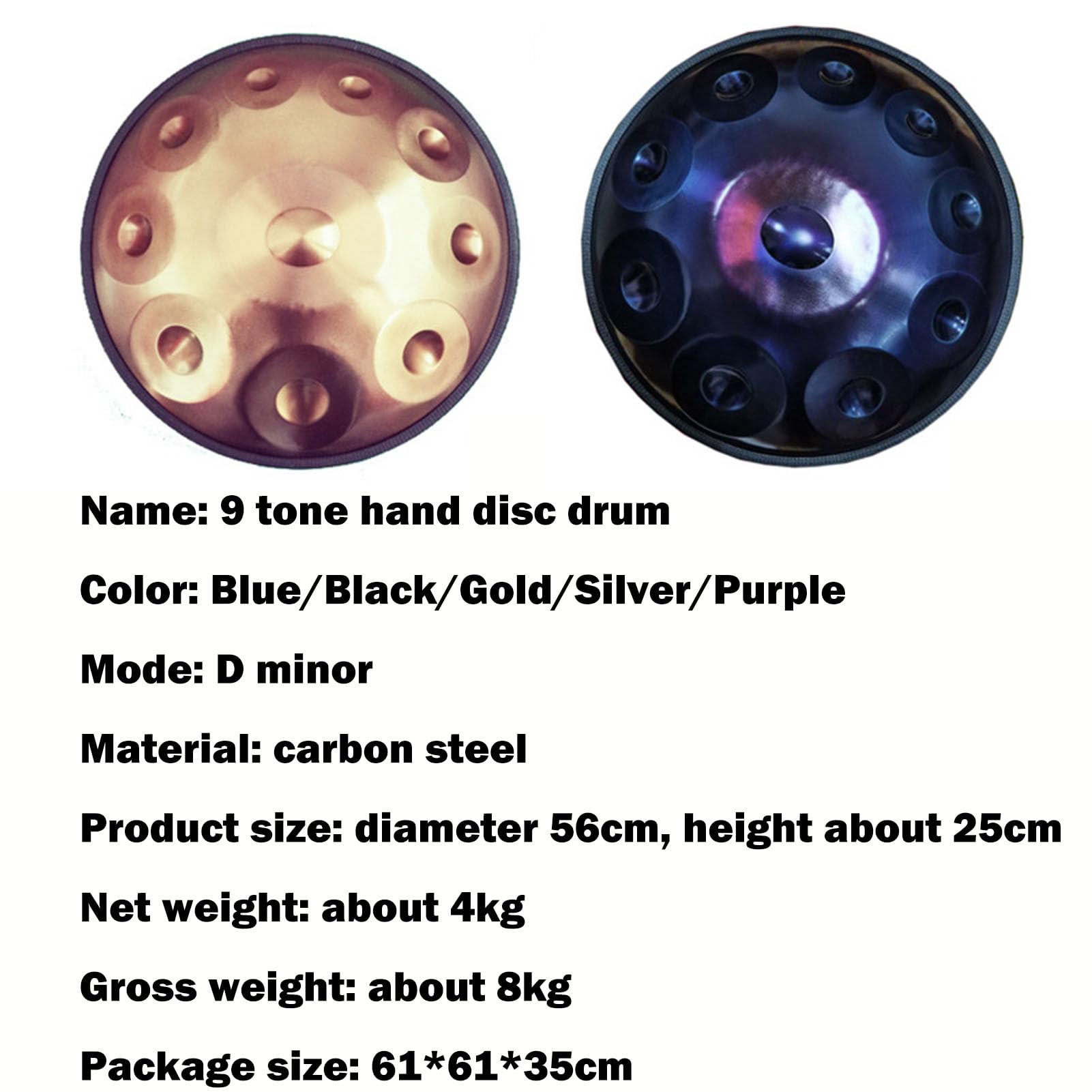 22-calowy D Minor 9/10 Nuty Stalowe Instrumenty Perkusyjne Dla Dorosłych Stalowy Handrum z Miękkim Torbą Handpan Młotek Standdust- Tkanina (Fioletowy 10)