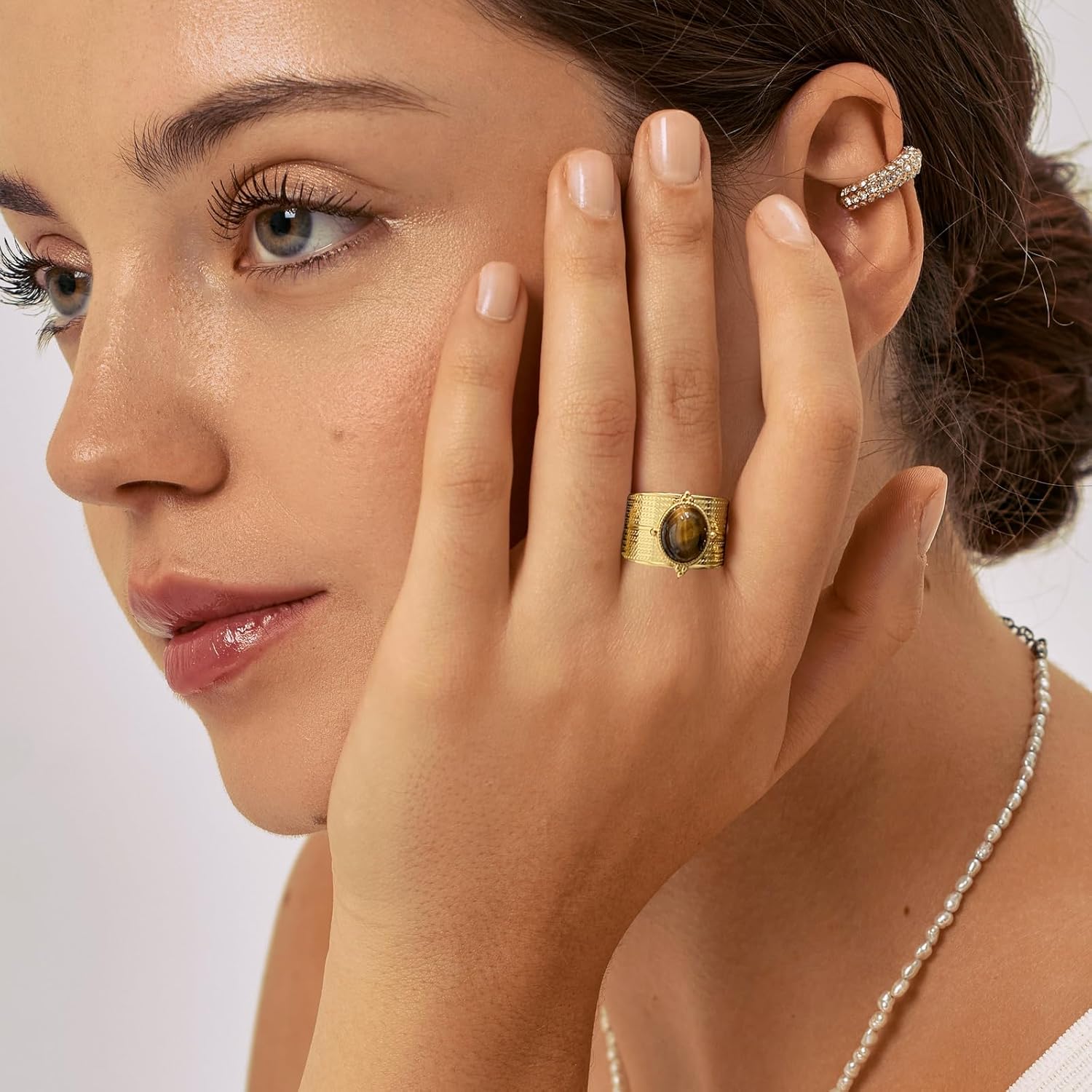 Tiger Eye Stone Chunky Gold Ring for Women Gold Chunky Ring for Women Adjustable Open Ring Jewelry Gift - Image 5
