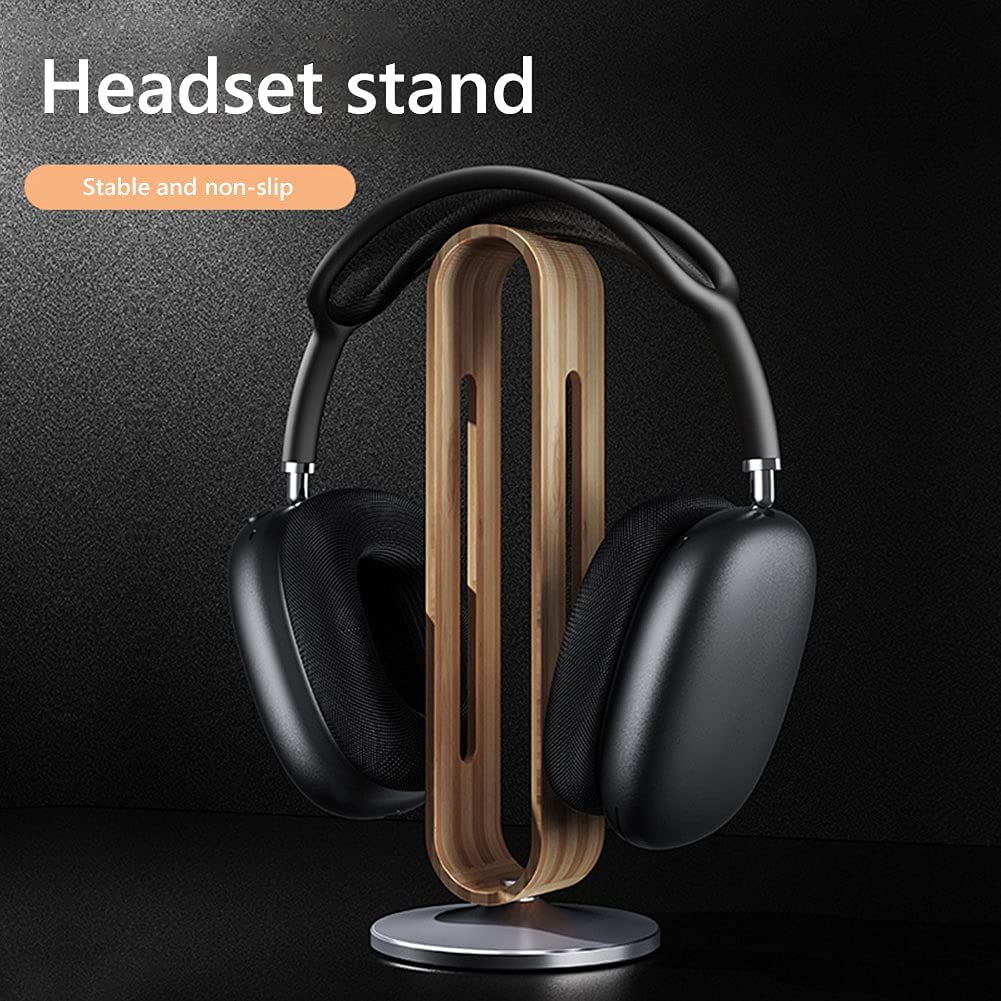 MRKU Supporto per Cuffie, Gancio per Auricolari, Supporto da scrivania in Legno di bambù e Alluminio, Accessori per riporre Auricolari da Gioco.