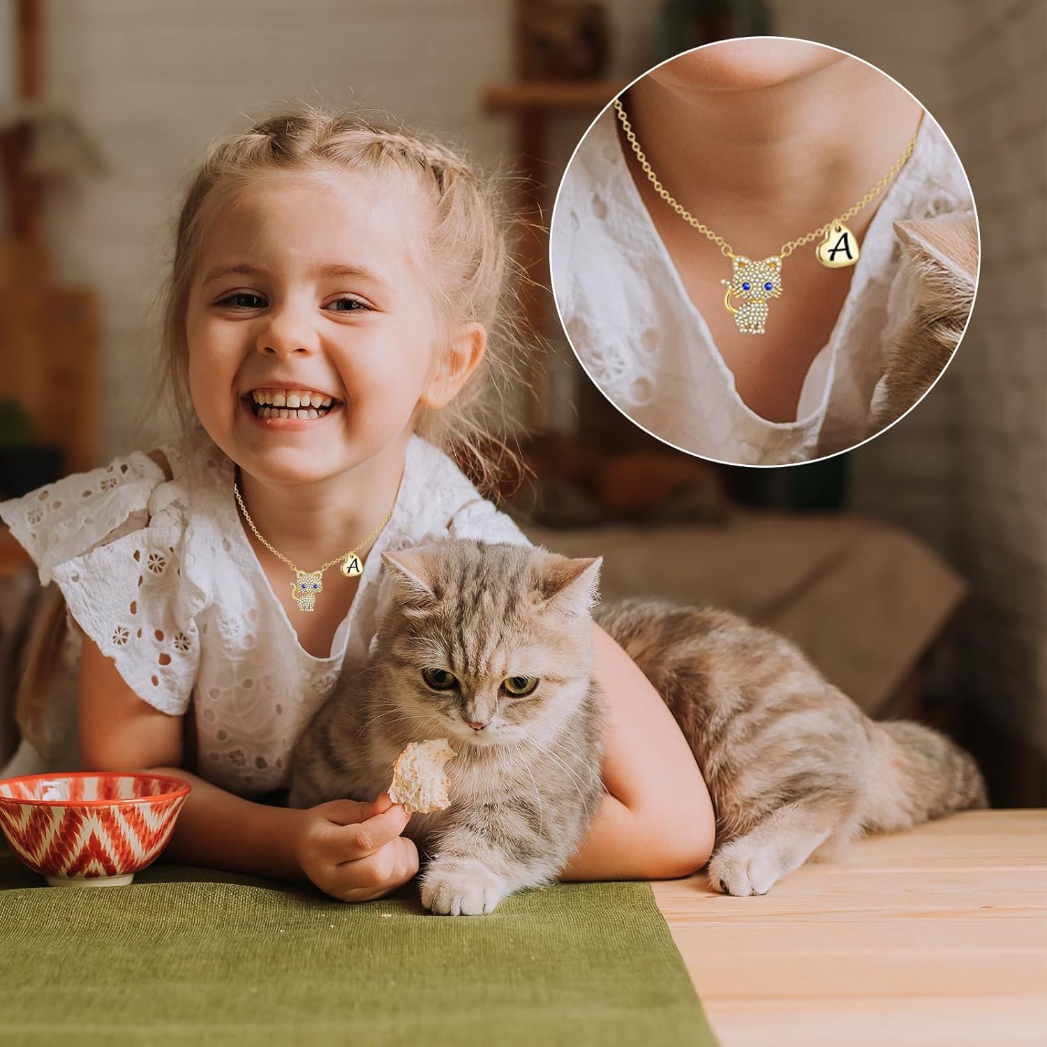 Valentines Day Gifts for Kids Teen Girls - Birthday Gifts for Girls Cat Necklaces for Girls Initial Necklace Heart Letter A-Z Cute Birthday Gifts for Women Daughter Granddaughter Niece 16+2 Inches - Image 2
