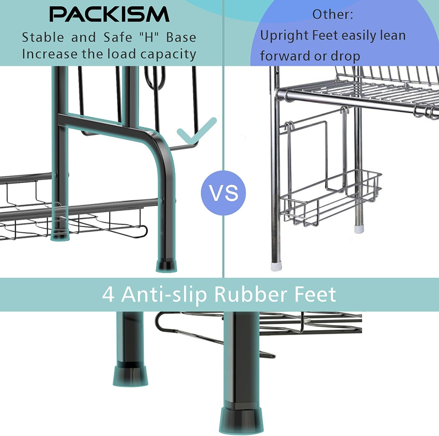 PACKISM Over The Sink Dish Drying Rack, 2 Tier Stainless Steel Over Sink Rack, Kitchen Over The Sink Shelf with Durable Dish Drainer, Large Dish Rack Over Sink for Kitchen Counter, Black