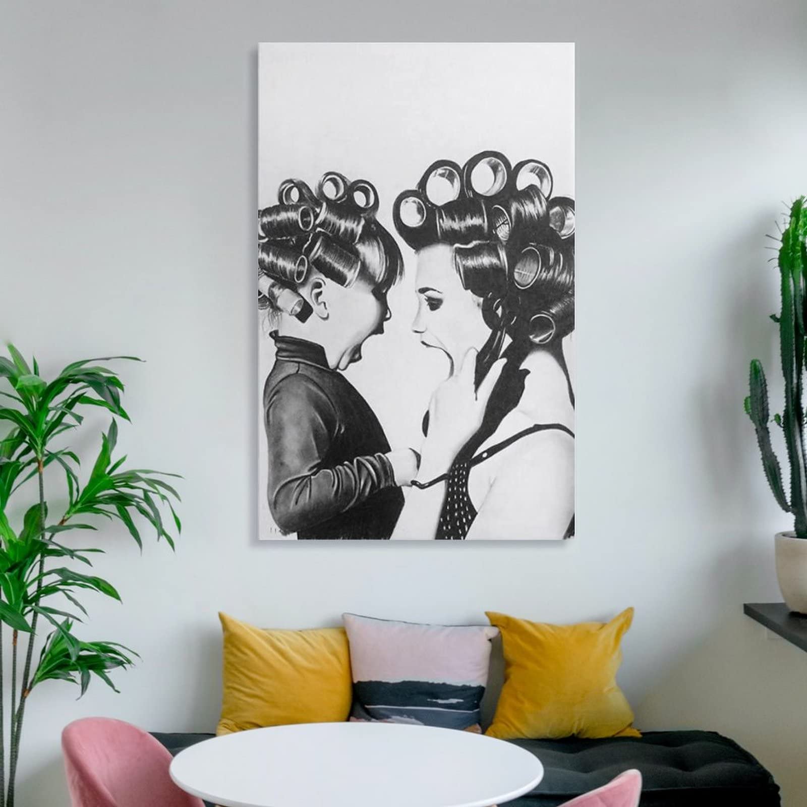 QITEX Photo Sur Toile 50x70cm (Sans cadre) Noir et blanc Vintage Coiffure Poster toile peinture Peinture Design Idée pour Salon de Coiffure Chambre