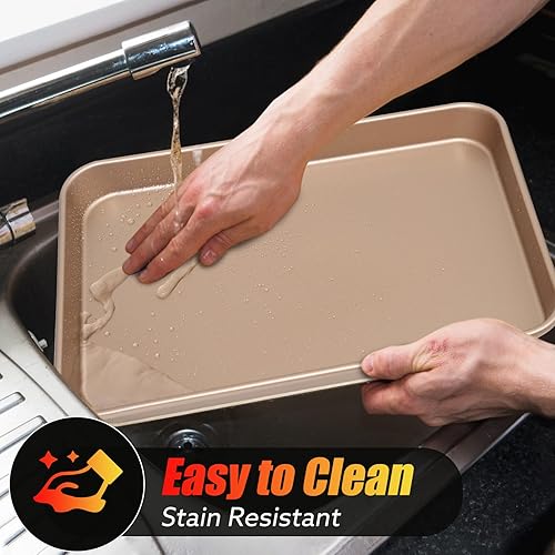 Miniatura 6 de Paquete de 2 bandejas para hornear de calidad de 14 x 10 pulgadas, juego de bandejas para hornear de acero al carbono, resistentes a la deformación,
