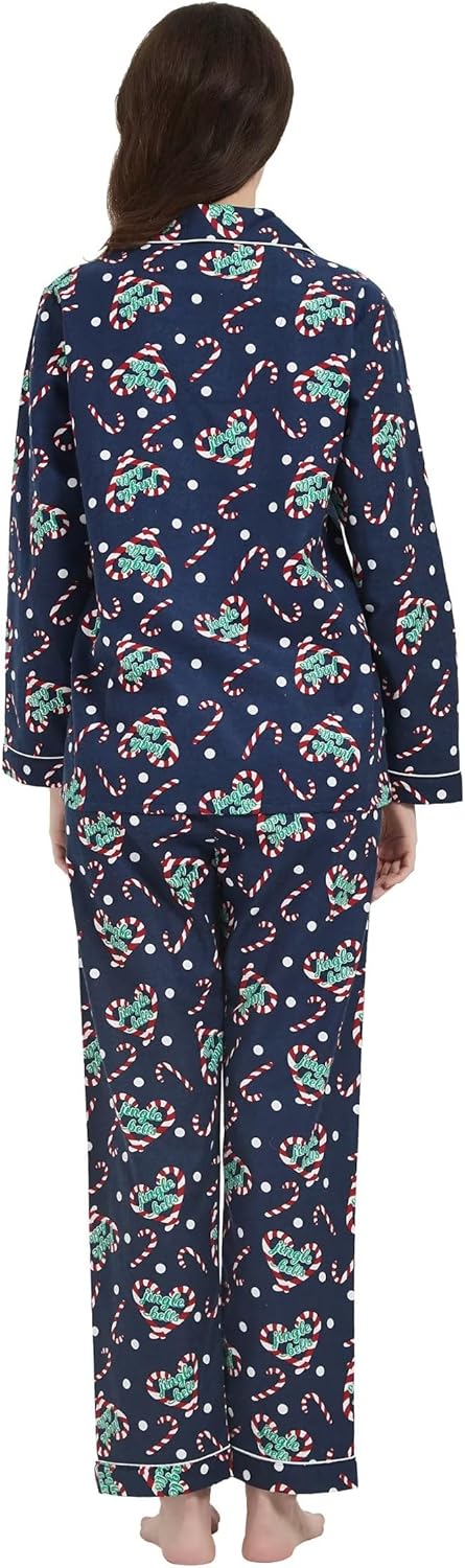 amaxer Women's Flannel Pajama Set 100% Cotton Pajamas For Women Long Sleeve Elastic Drawstring Pjs Button Warm Sleepwear - Image 5