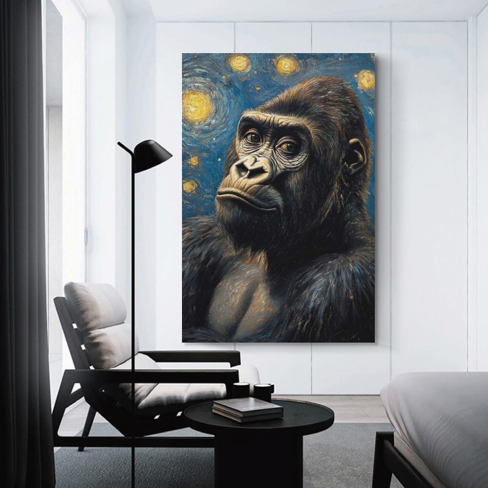 Junmoney Gorilla Starry Night Room Decor Wall Art, 20x30inch(50x75cm), for Front Hall, Corridor Or Welcome Spaces, A Neat Decor Update for Hallways