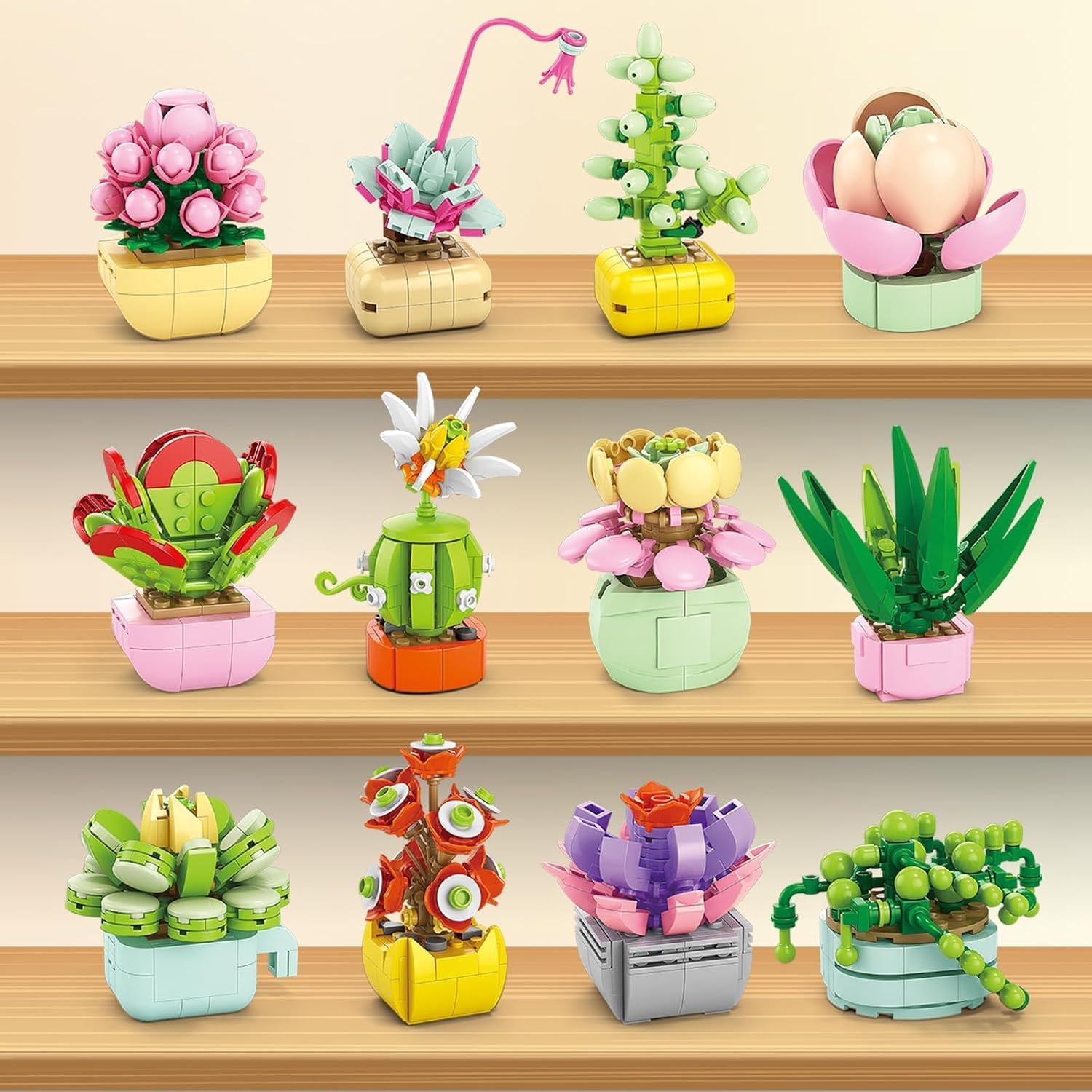 Qinline Easter Gifts for Kids 6-12, 24 Pack Succulents Plants Building Blocks with Gift Cards for School, Bulk Boy Girl Class Easter Egg Fillers Party Favors Exchange Gift Goodie Bag Basket Stuffers