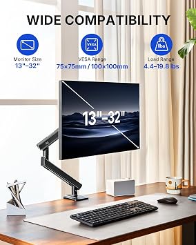 HUANUO FlowLiftTM Pro Monitor Arm for 1332 Screens, MechaSpring Monitor Mount, Fully-Adjustable Monitor Stand with Tilt/Swivel/Rotation, Tool-Free VESA Mount, C-Clamp/Grommet Base, Max Load 19.8 lbs