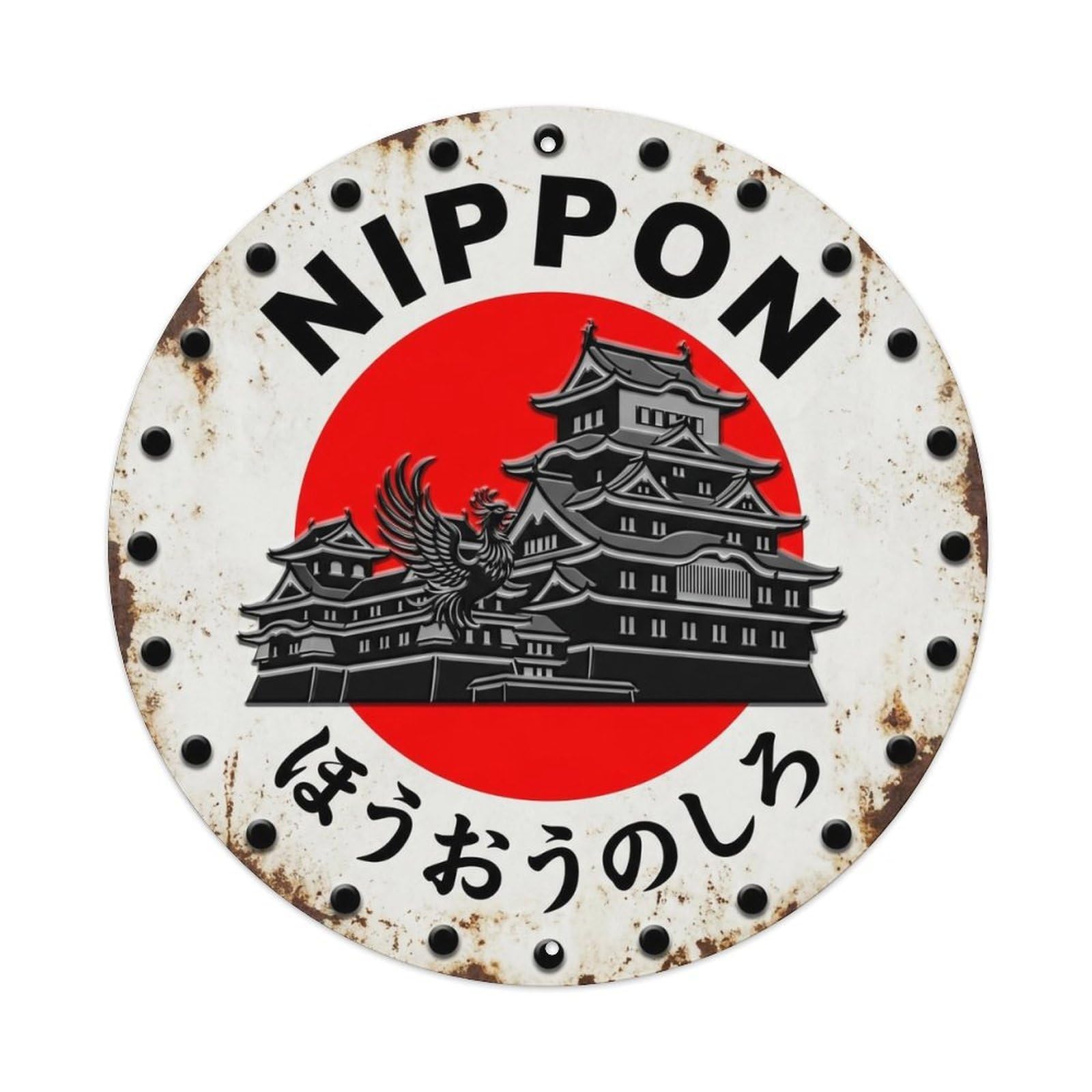 Phoenix Castle Nippon Fortress Building Weathered Metal Tin Sign