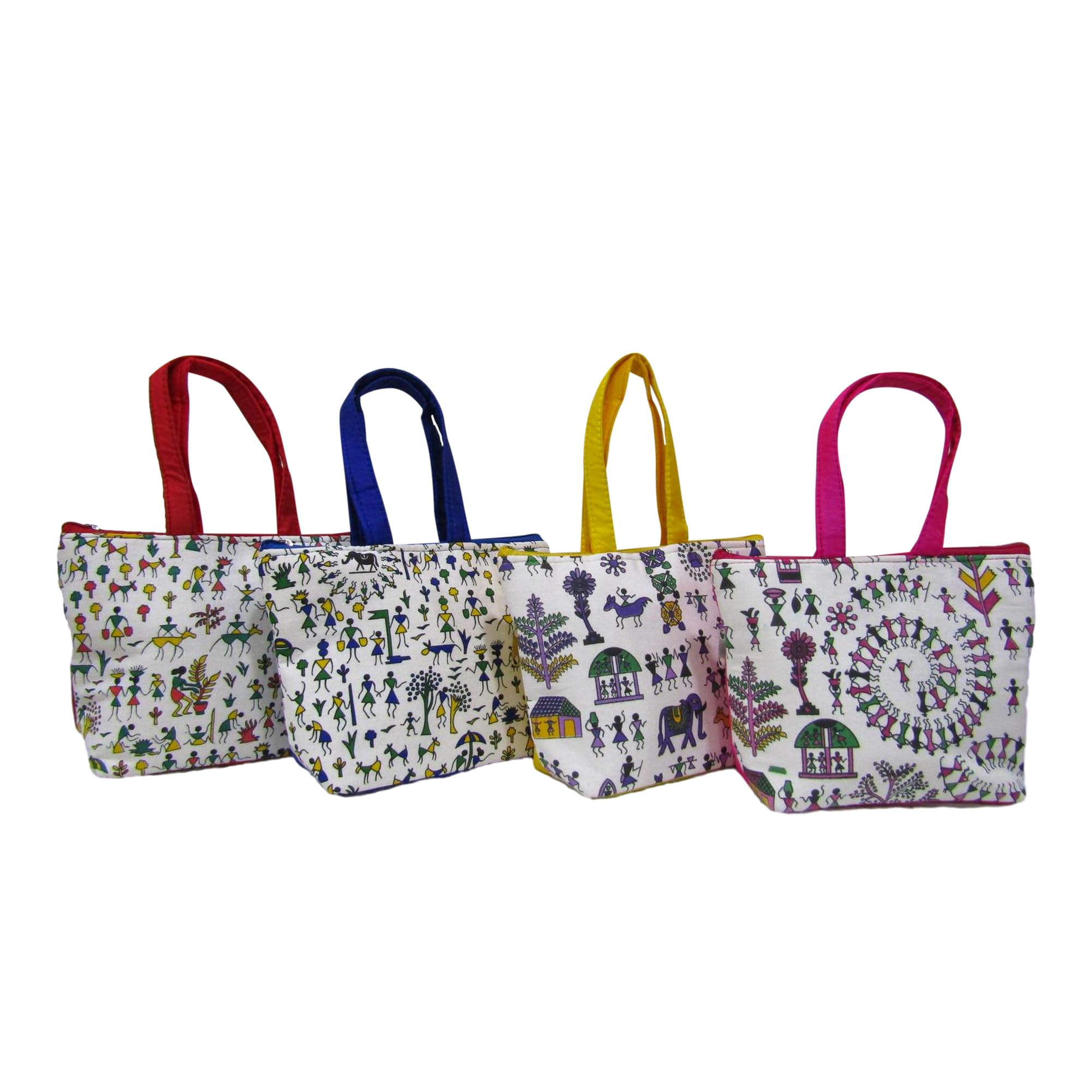 Purple Pink Traditional Warli Hand Purses For Wedding Return Gift Women Wholesale Bridal Giveaways potli Bag With Zipper For Ladies Baby Shower Shagun Purse Gifting Haldi Mehandi (Pack Of 6 Pcs)