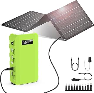 powkey 88Wh Portable Power Station with AC Outlet, 24000mAh/65W Solar Generator with Panels Included, Lithium Battery Rechargeable Powered Bank with 110V AC Outlet for Emergency Backup (Green+black)
