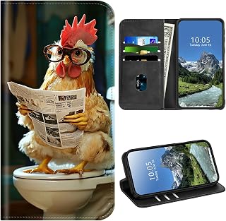 Wallet Case for Cricket Debut S2/AT&T Calypso 4 with Card Holder & RFID Protection for Women Men PU Leather Magnetic Kickstand Shockproof Cover,Chicken with Glasses