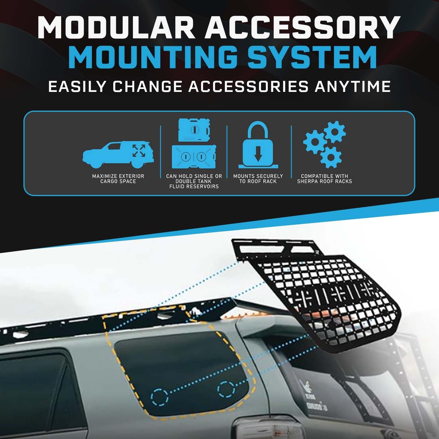Rago Fabrication Exterior Molle Panel Compatible with 2010-2024 Toyota 4Runner 5th Gen, Driver Side E-MSP Storage Panel for Roof Rack Systems (Sherpa Compatible) – Made in USA