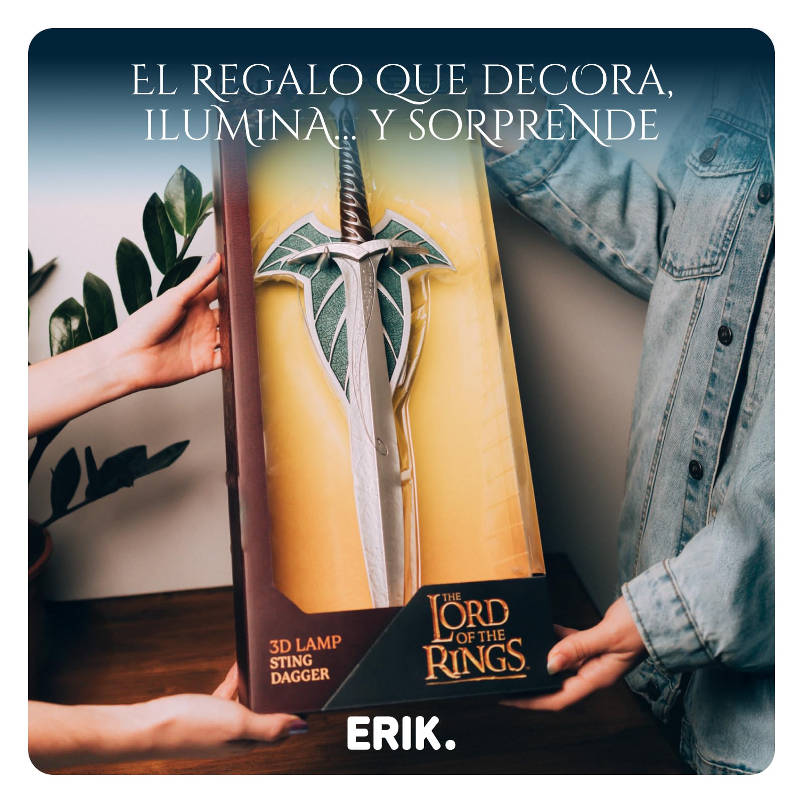Lampara El Señor de los Anillos Daga Dardo - Lampara pared SIN Cable│ El Señor de los Anillos Regalos - Figura con LUZ ( Bateria Recargable) Lord of the rings Merchandising OFICIAL │ Incluye Anclajes