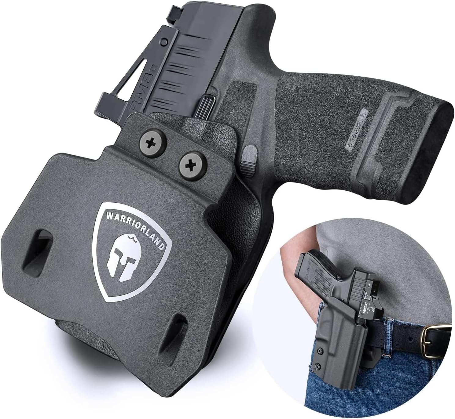 WARRIORLAND OWB Kydex Holster with Optic Cut, Select Fit for Glock 17/19/19X/ 43/43X MOS, No Rail 1911, Hellcat/Hellcat Pro, Taurus G2C/G3C, Shield Plus/EZ, P320/P365/P226 &More, 1.75" Paddle Holster