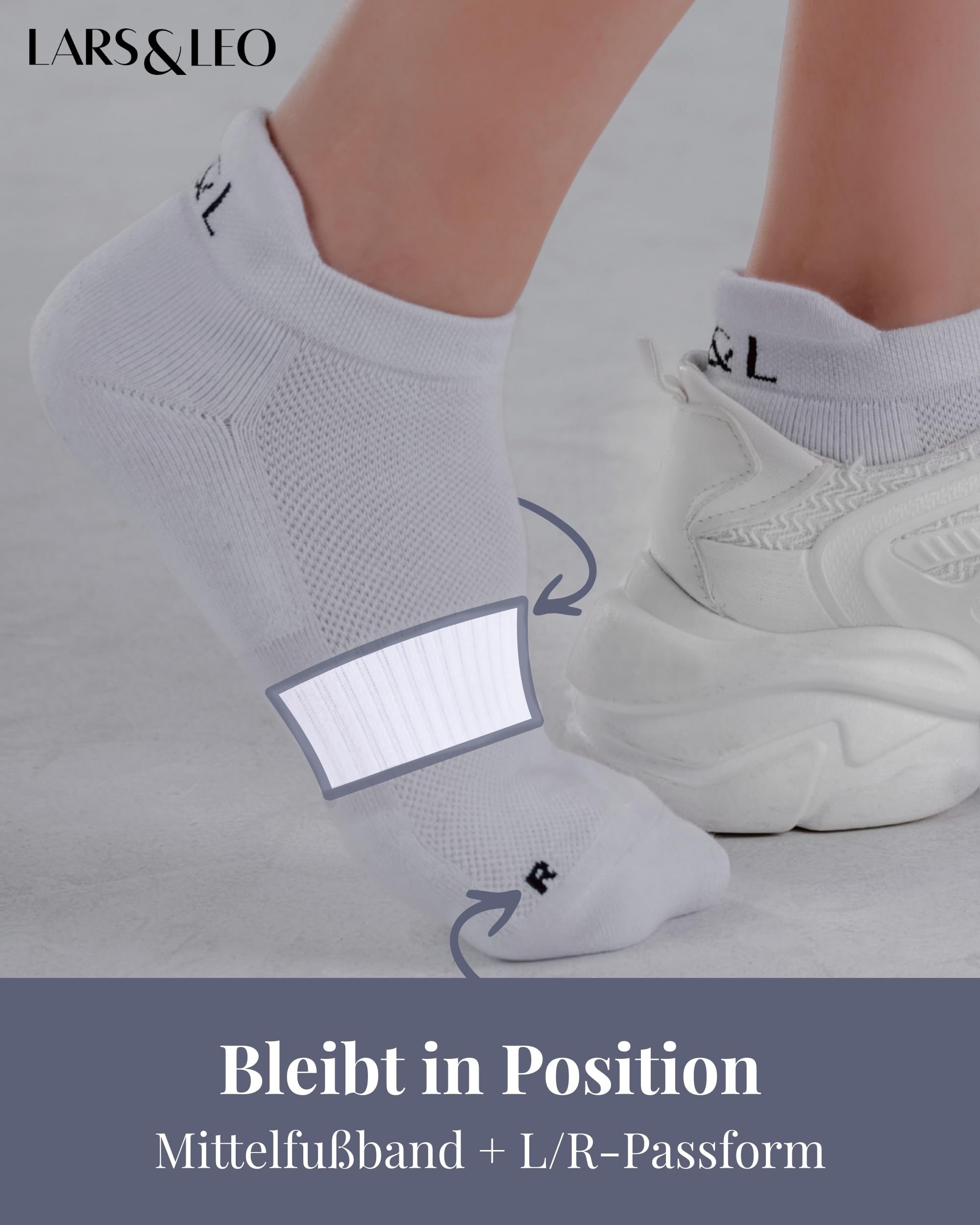 Lars&Leo Kurze Sportsocken Unisex 4 Paar, Bio Baumwolle OEKO-TEX, Polsterung Ferse & Zehen, Mesh-Zone, Laufen Tennis Training