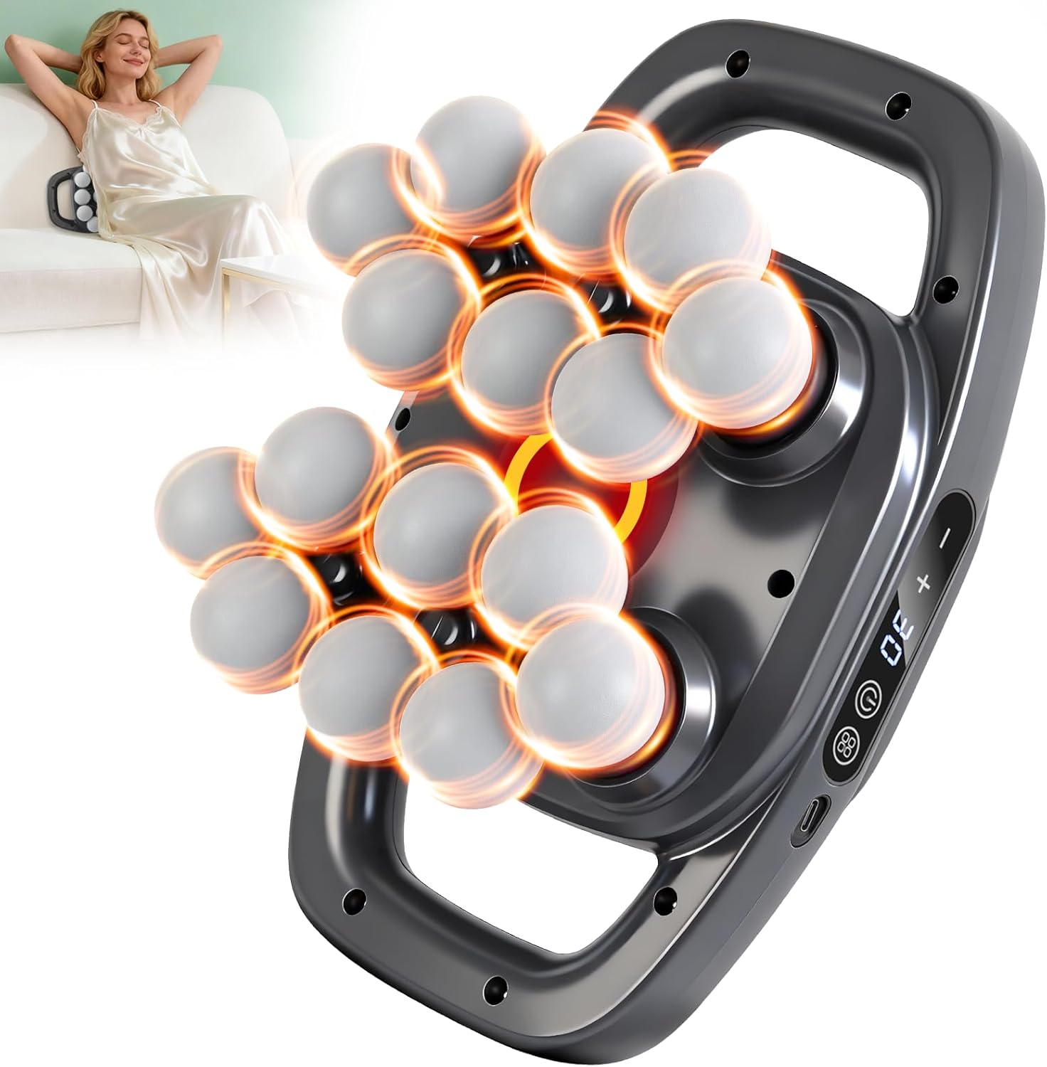 16-Head Massage Gun, 3 Modes & 30 Levels, Electric Massage Tool for Shoulder, Waist, Legs, Back Massager for Pain Relief Deep Tissue, Quiet & Powerful Full Body Massager, Ideal Gift for Men & Women