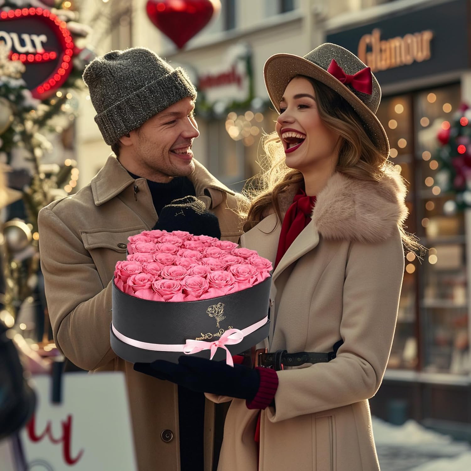 Forever Flowers, 27 Fresh Preserved Rose in Heart Shape Box for Delivery Prime, Eternal Rose for Her Wife Women Anniversary Birthday Red